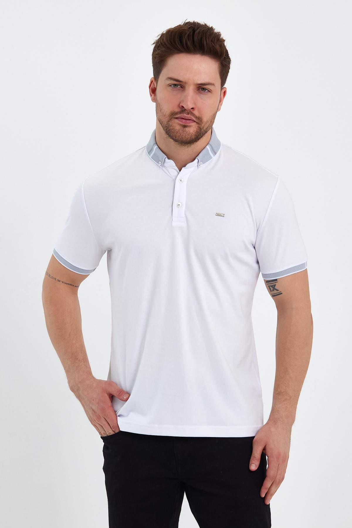 Футболка поло однотонная Trend Collection 22y1188 Белый (BEYAZ.K.GRI)