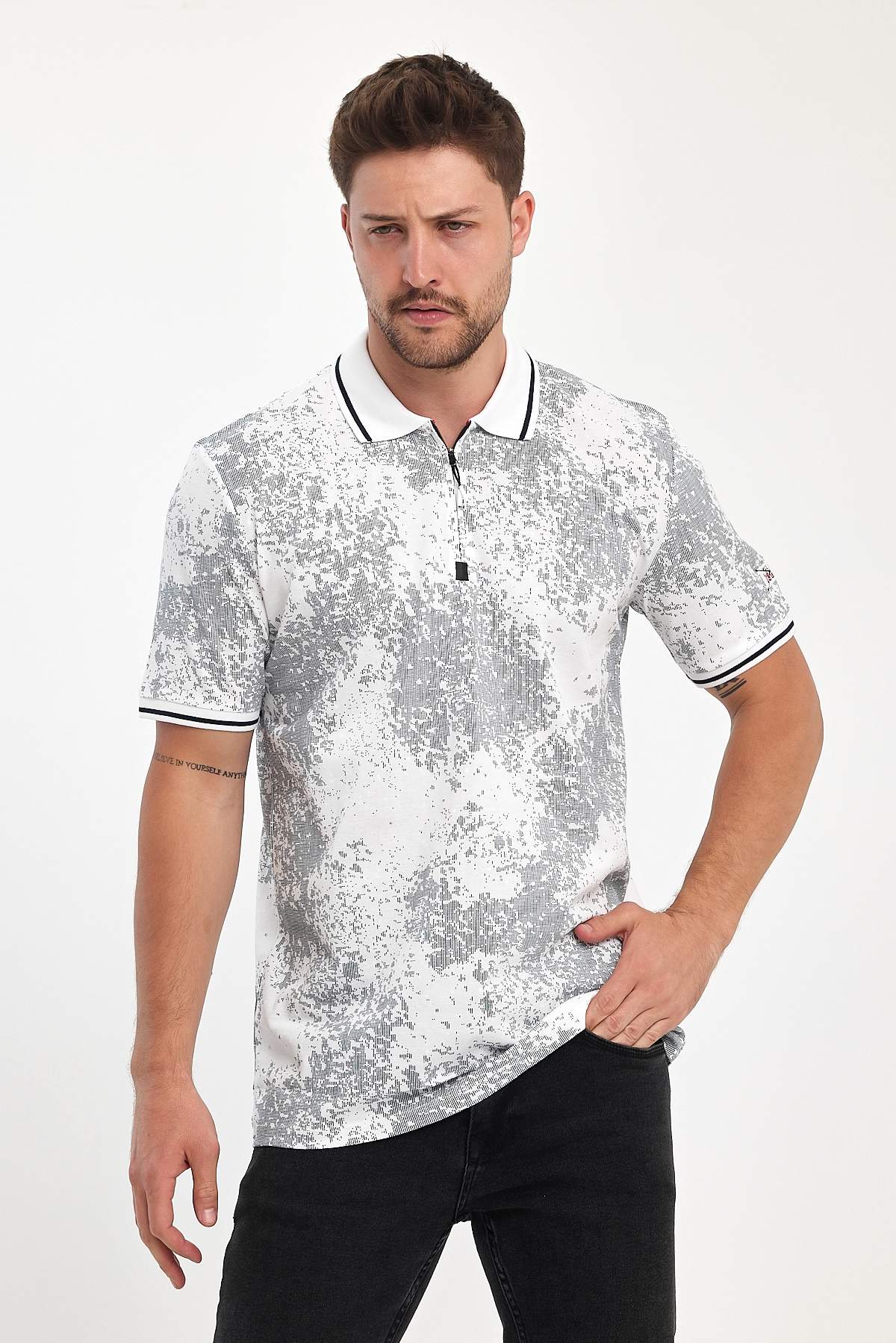 Футболка поло с принтом Trend Collection 39555 белый + принт (BEYAZ)