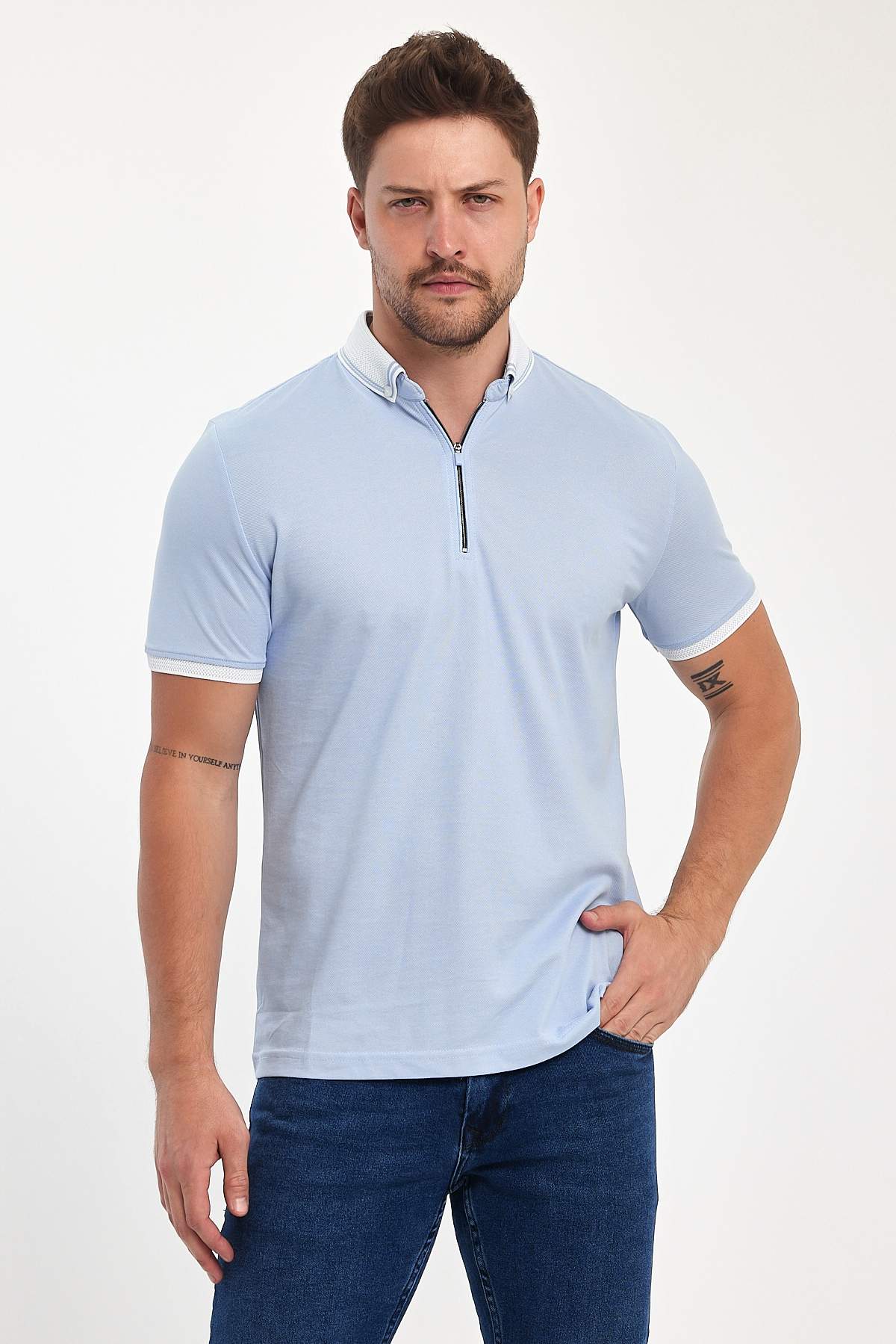 Футболка поло однотонная Trend Collection 24y1216 голубой (B. MAVI)