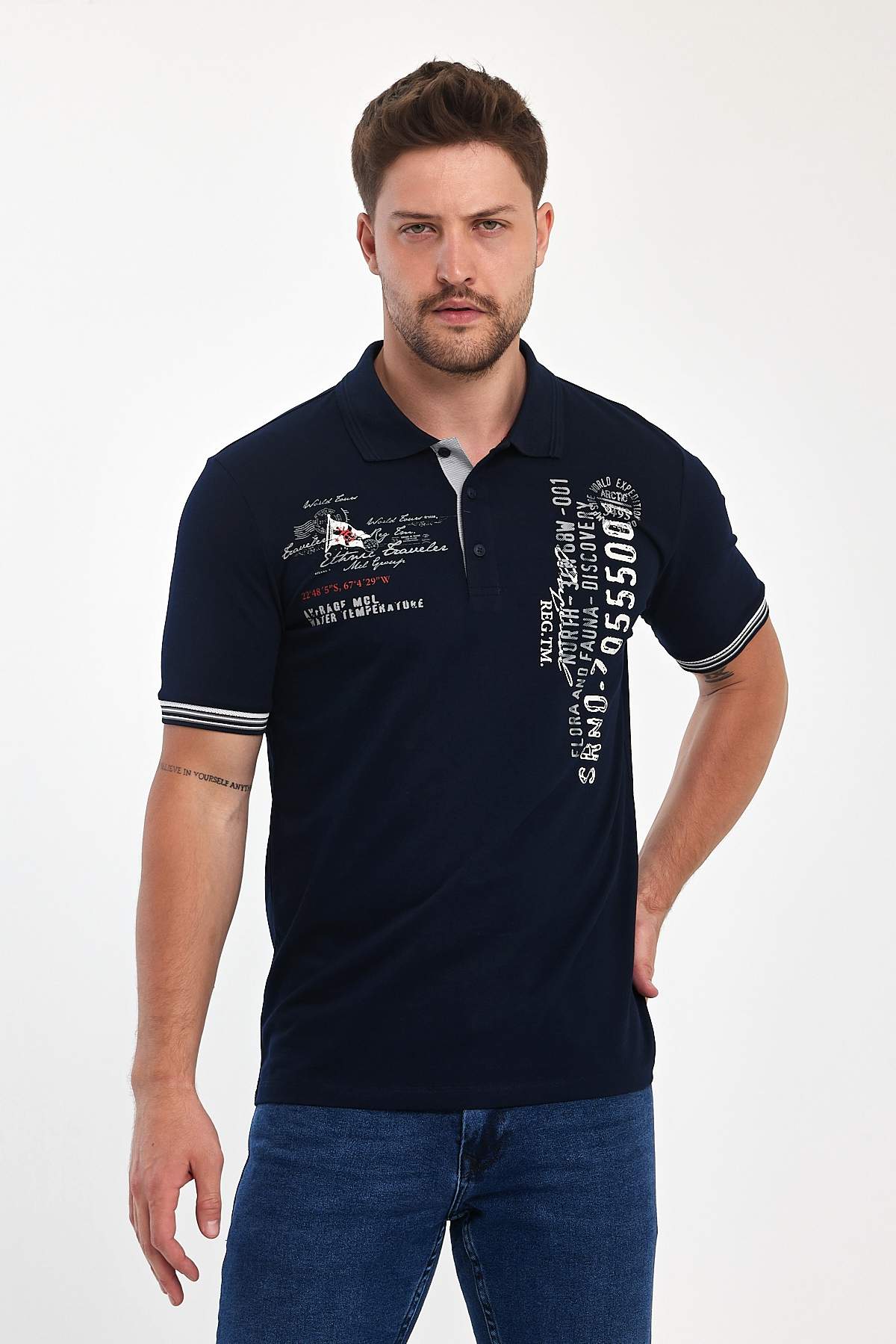 Футболка поло з принтом Trend Collection 39789 Темно-синій+принт (LACIVERT)
