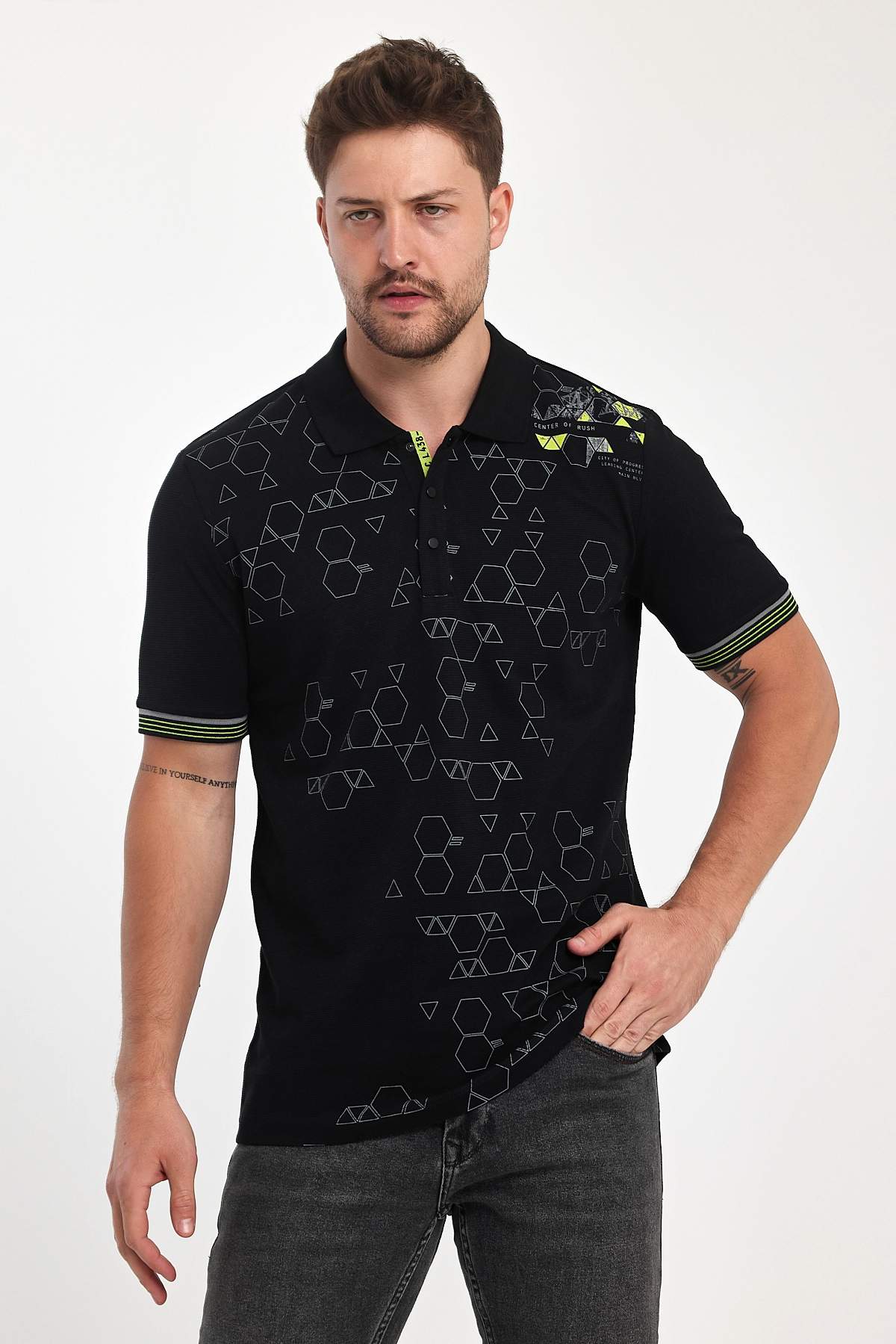 Футболка поло с принтом Trend Collection 39701 черный+принт (SIYAH)