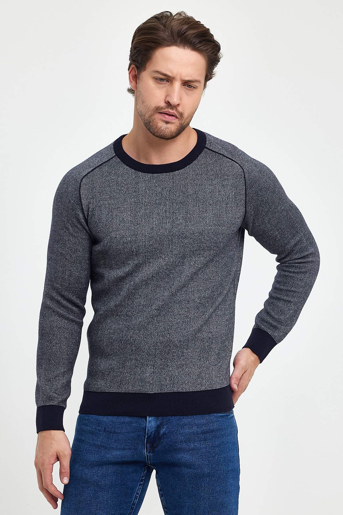 Свитер casual Trend Collection 211498-1 синий+серый (LACIVERT-KEMIK)