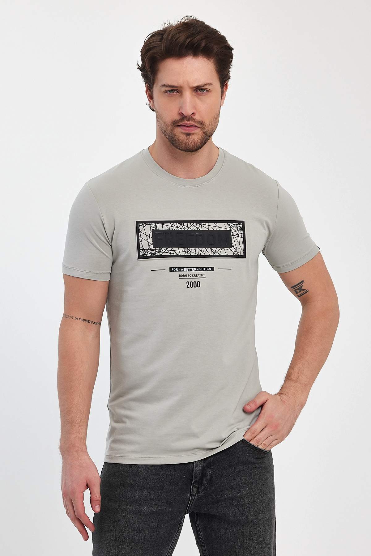 Футболка з принтом Trend Collection 39123 Світло-сірий (BOYAMA GRI)