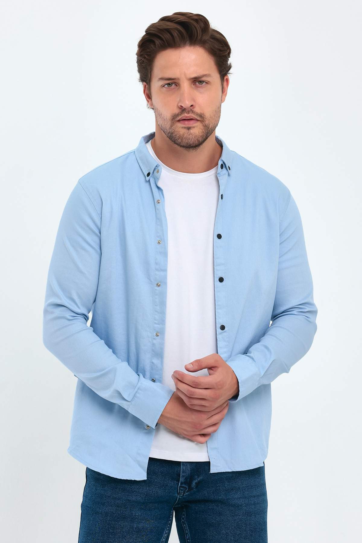 Рубашка джинсовая однотонная Trend Collection 18306-3 голубой (MAVI)
