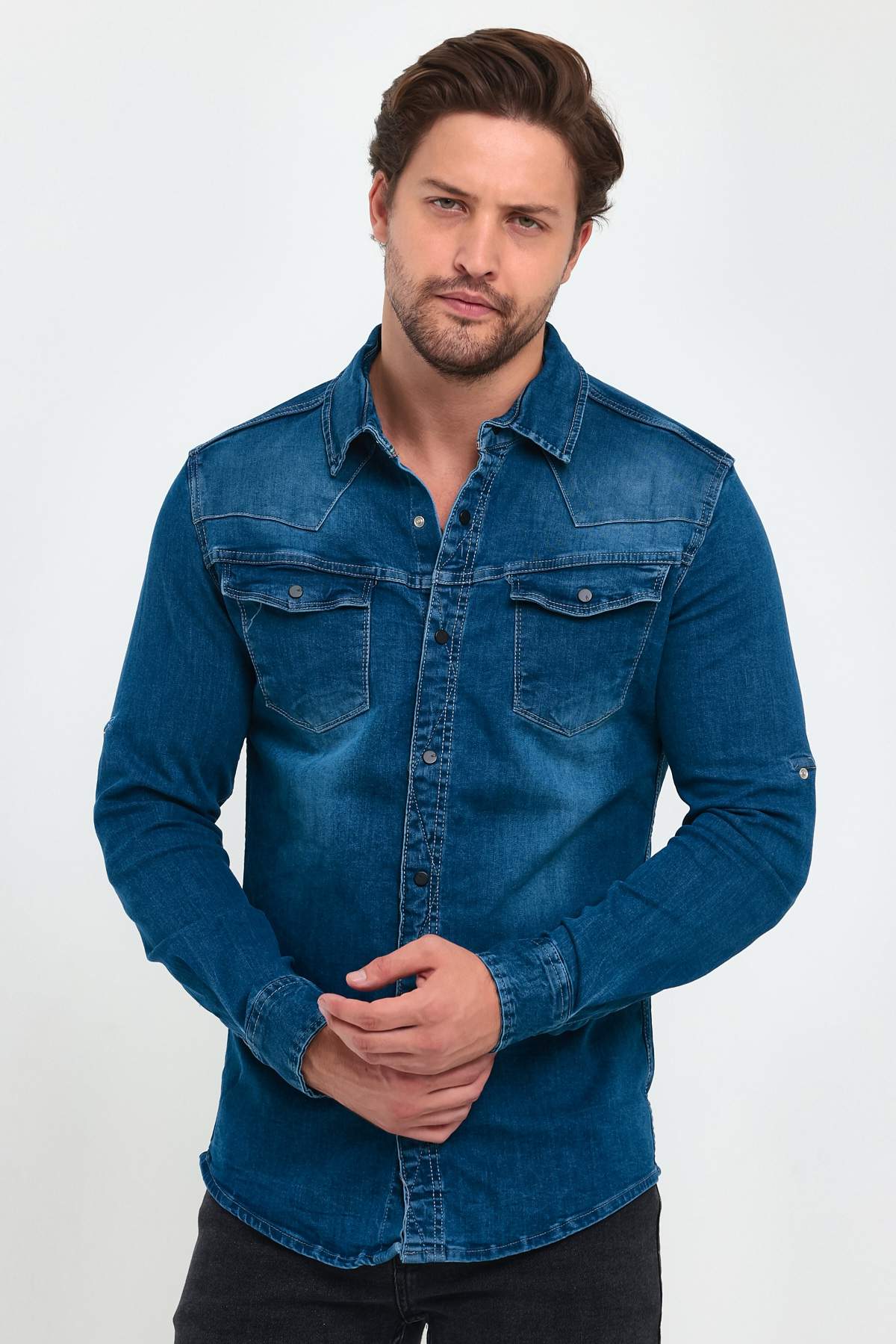 Рубашка джинсовая однотонная Trend Collection 215 синий