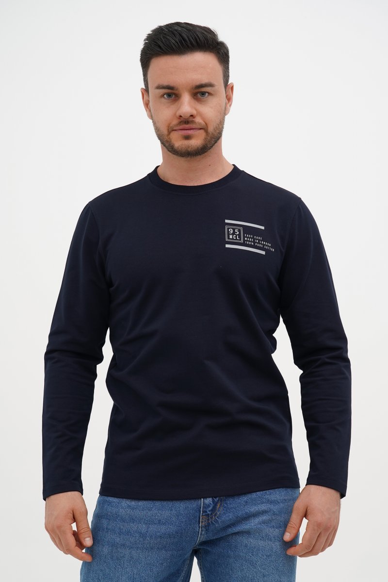Лонгслів з принтом  Trend Collection 36136-1 Темно-синій (LACIVERT)