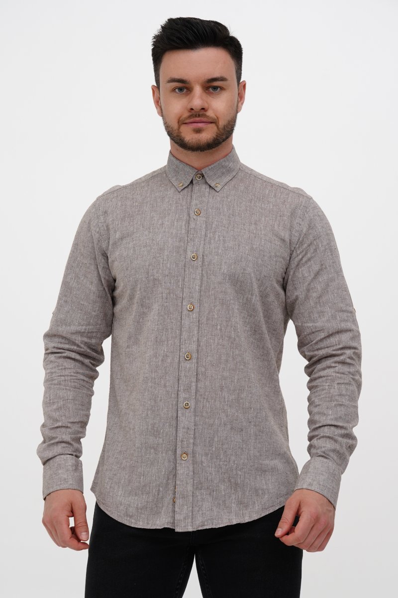 Рубашка лен Trend Collection U02-151 светло-коричневый