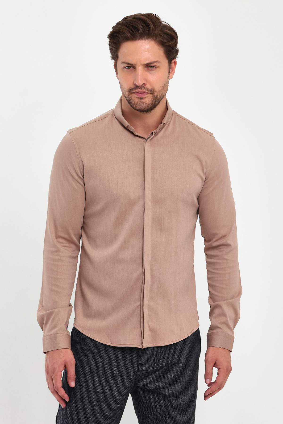 Рубашка однотонная Trend Collection BAT 20766-6 бежевый (V06)