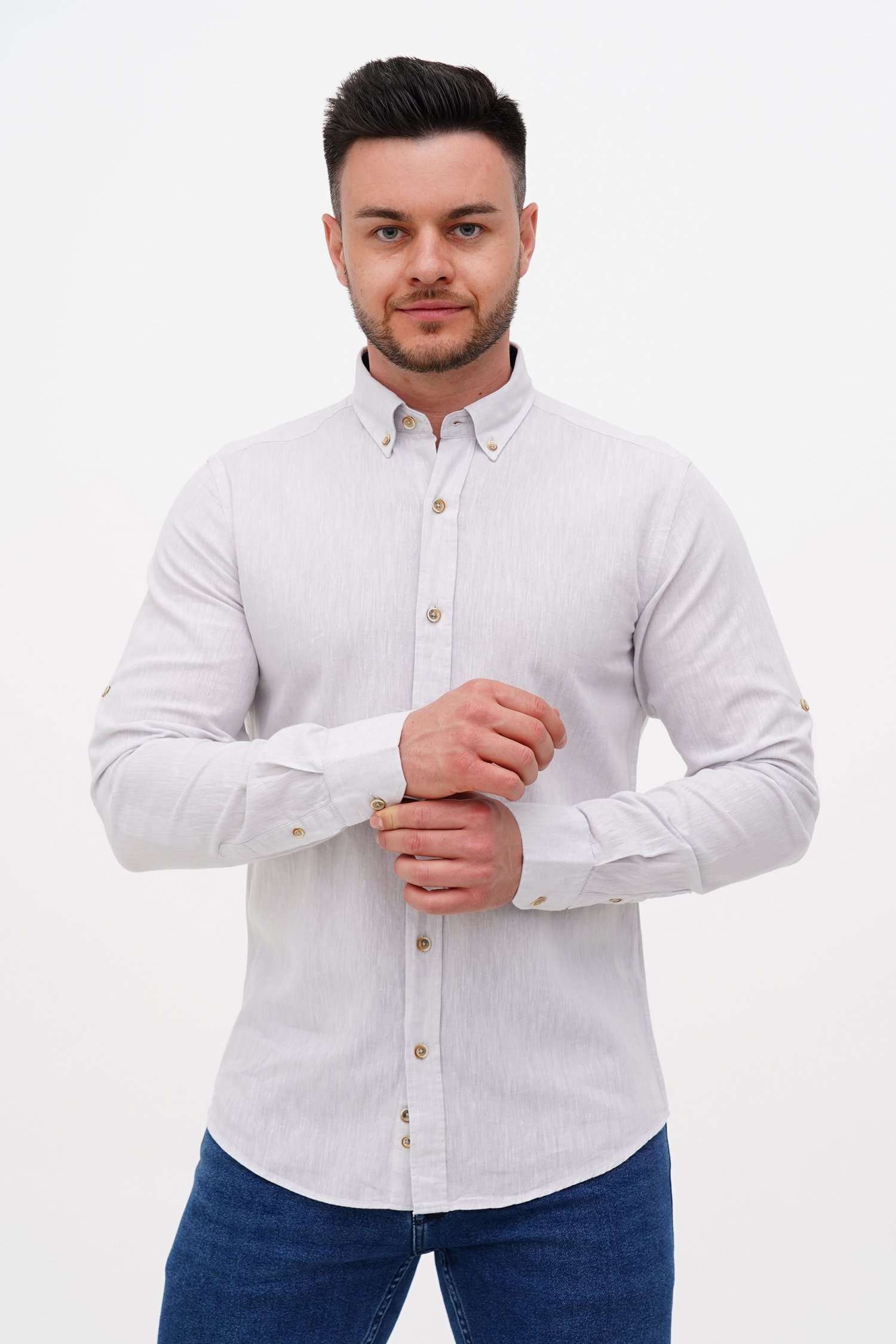 Рубашка лен Trend Collection BAT U11-153 светло-серый