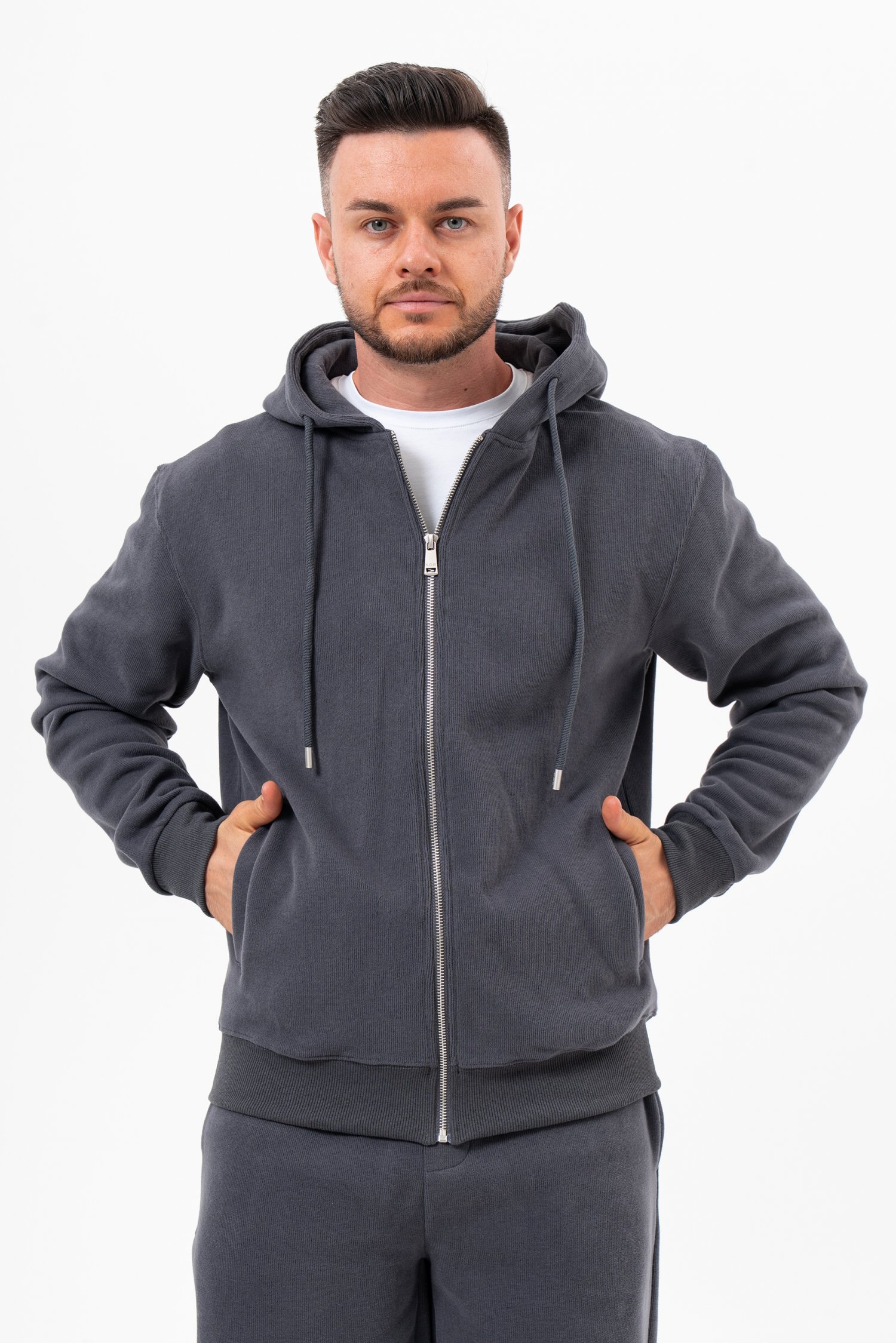 Спортивная флисовая кофта на молнии K.O.R 853 Тёмно-серый (№21 d.grey)