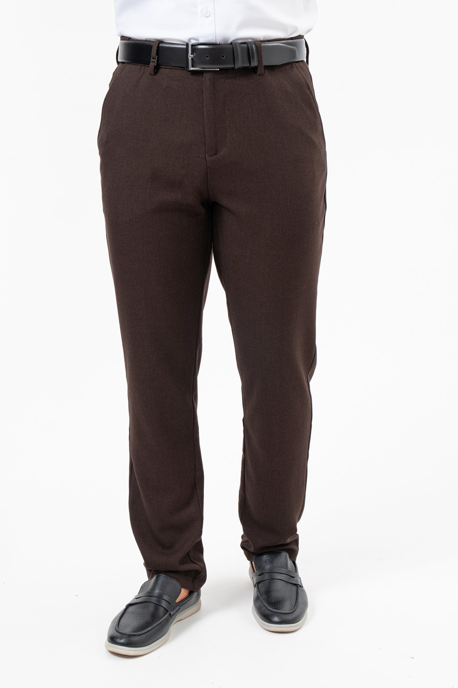 Штани slim fit K.O.R 126541 Кавовий + дрібна клітінка (COFFEE)