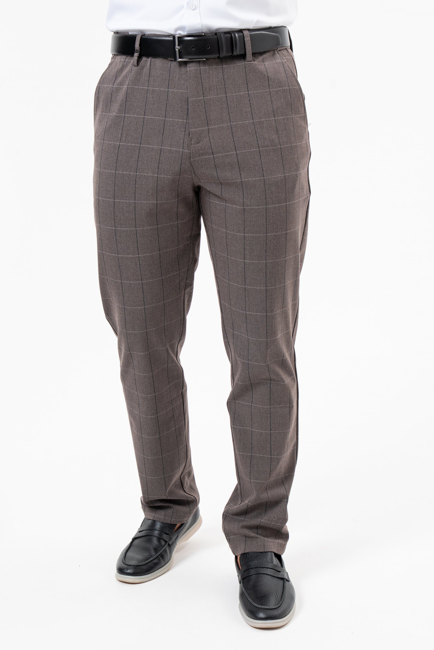 Брюки slim fit K.O.R 12655 Капучино + клетка (OATMEAL)