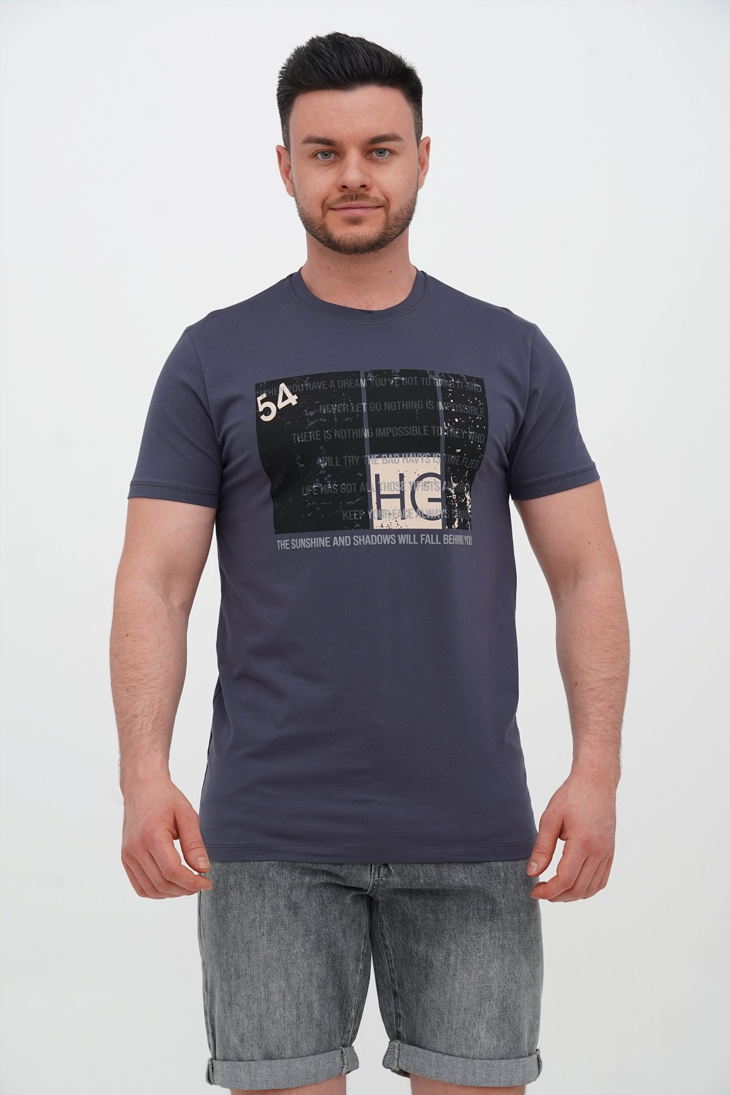 Футболка з принтом Trend Collection 5026 Антрацит+принт