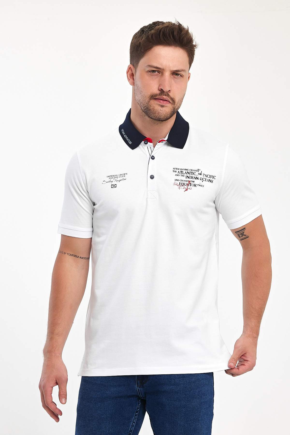 Футболка поло з принтом Trend Collection 39488 Білий+принт (BEYAZ)