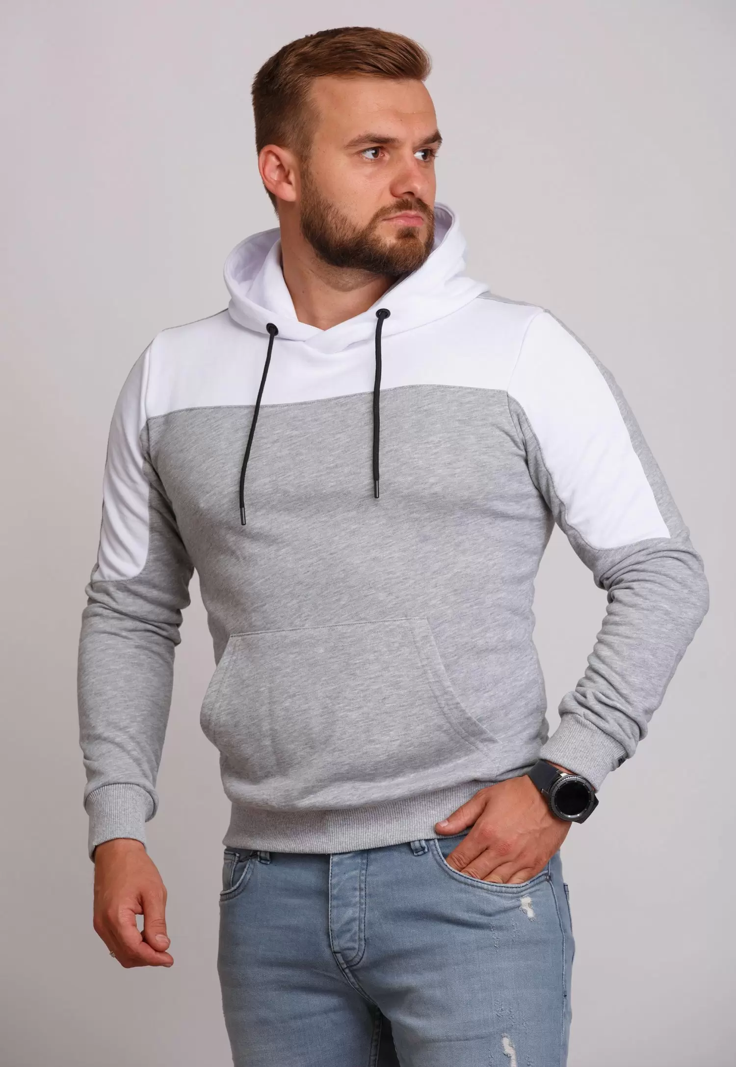 Худі Trend Collection 89001 Сірий+білий капюшон
