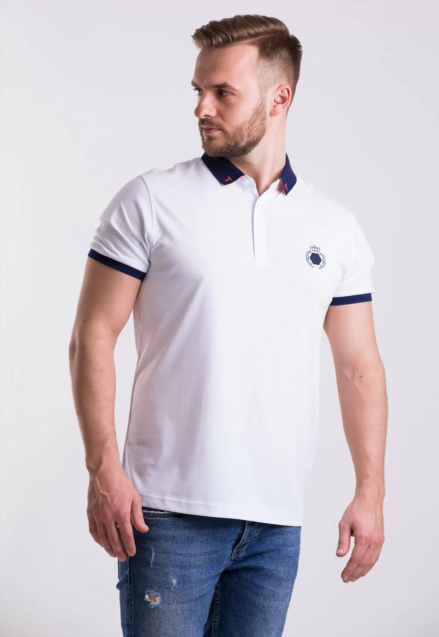 Футболка Trend Collection 1182 Білий + синій комір