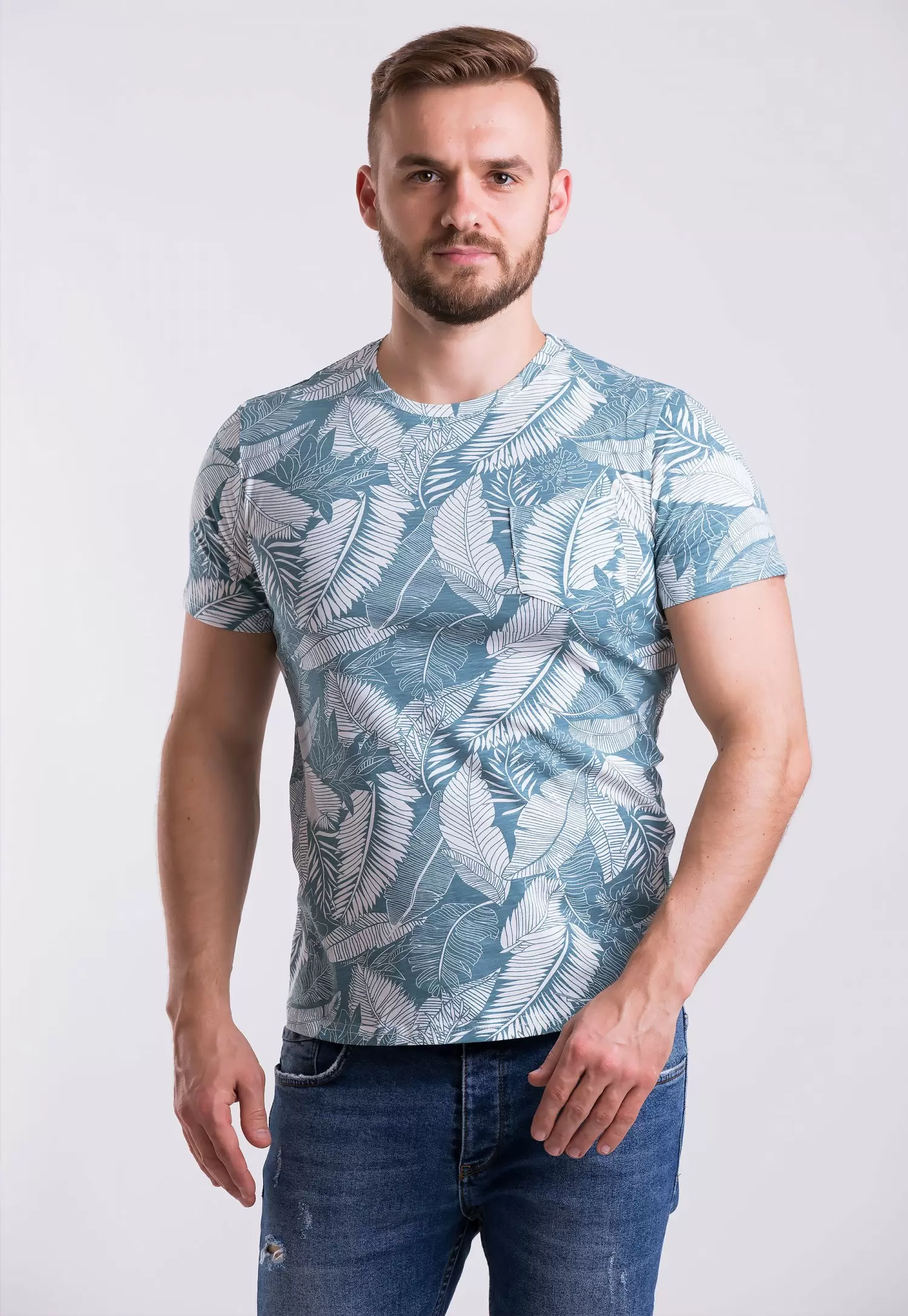 Футболка Trend Collection 6653 Серо-синий + пальмы