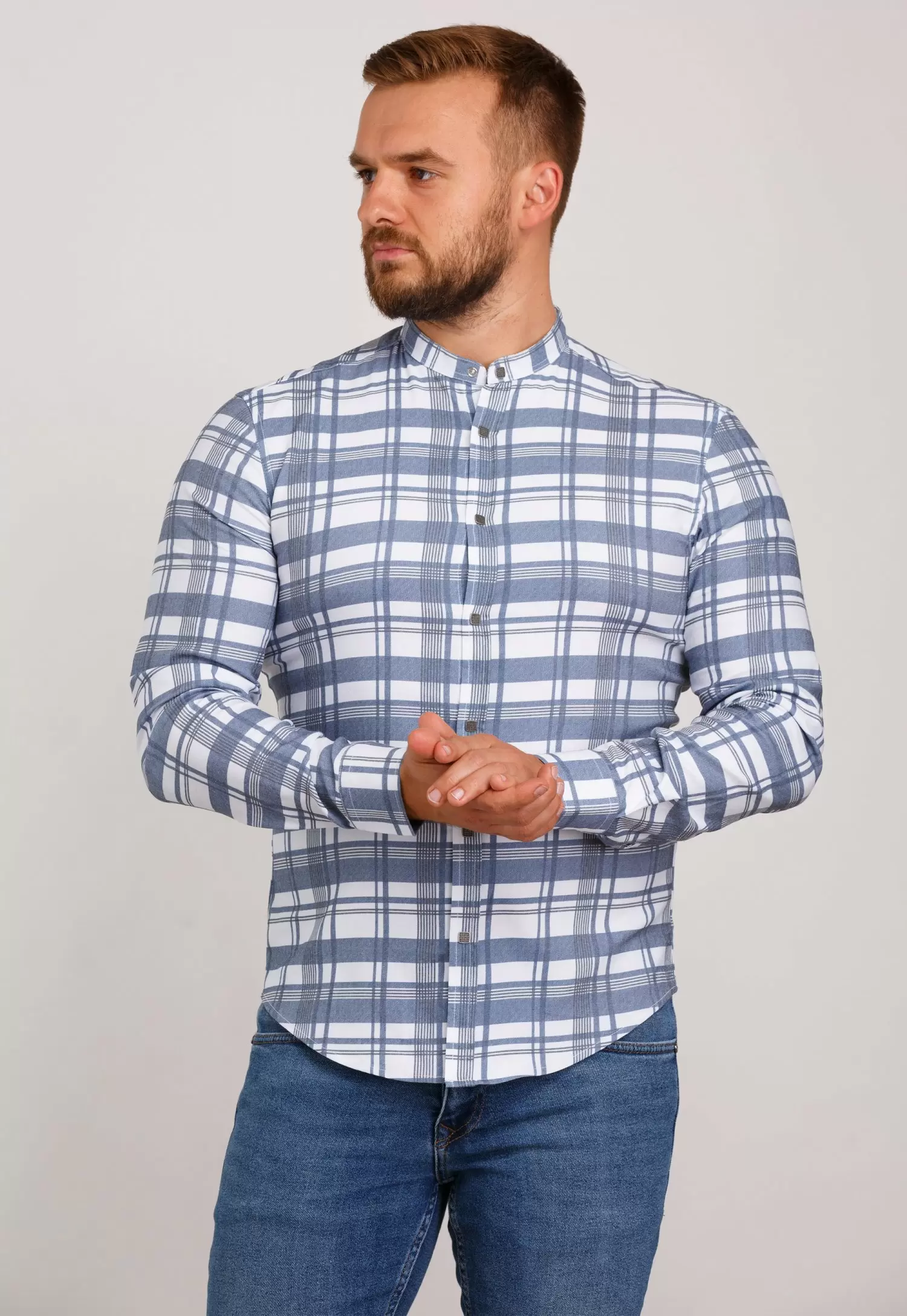 Рубашка Trend Collection 10349 Белый+серая клетка V01
