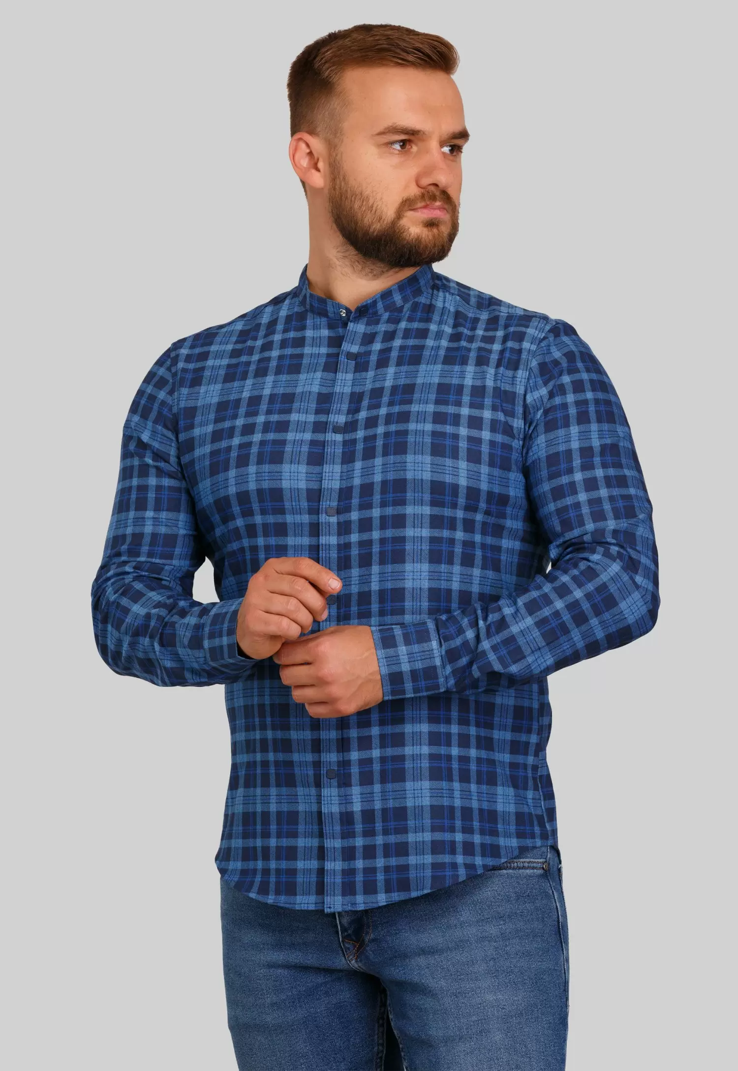 Сорочка Trend Collection 10349 Темно-синій+блакитна клітинка V04