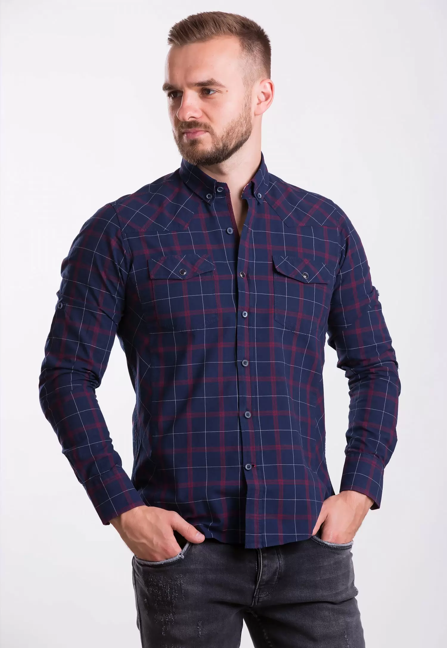 Сорочка TREND COLLECTION 1092 Синій+червона клітинка