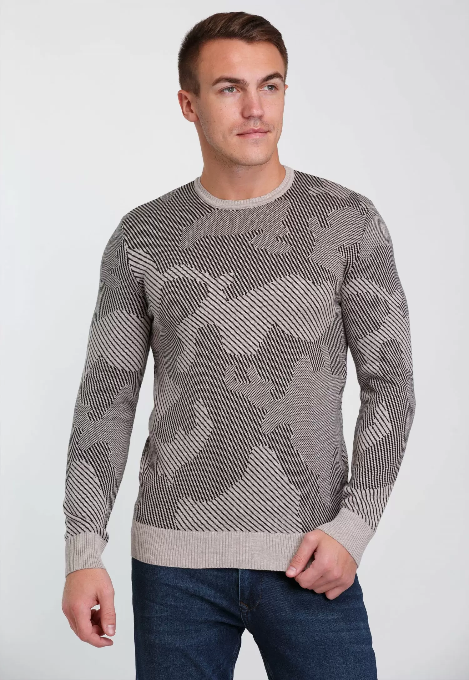 Свитер Trend Collection 0261 Бежевый+черная полоска