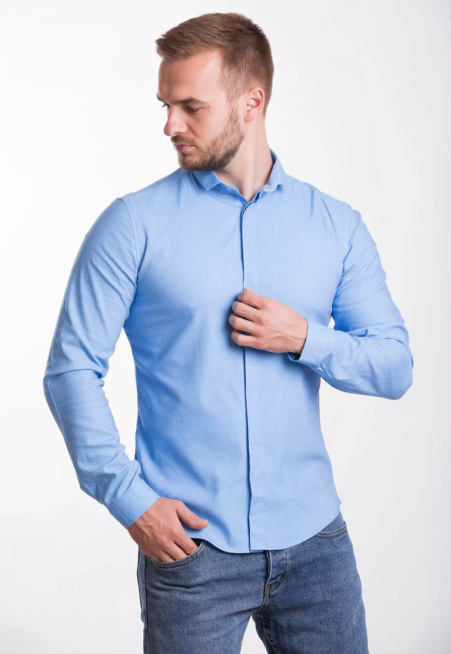 Сорочка Trend Collection 19132 Блакитний+біла крапка