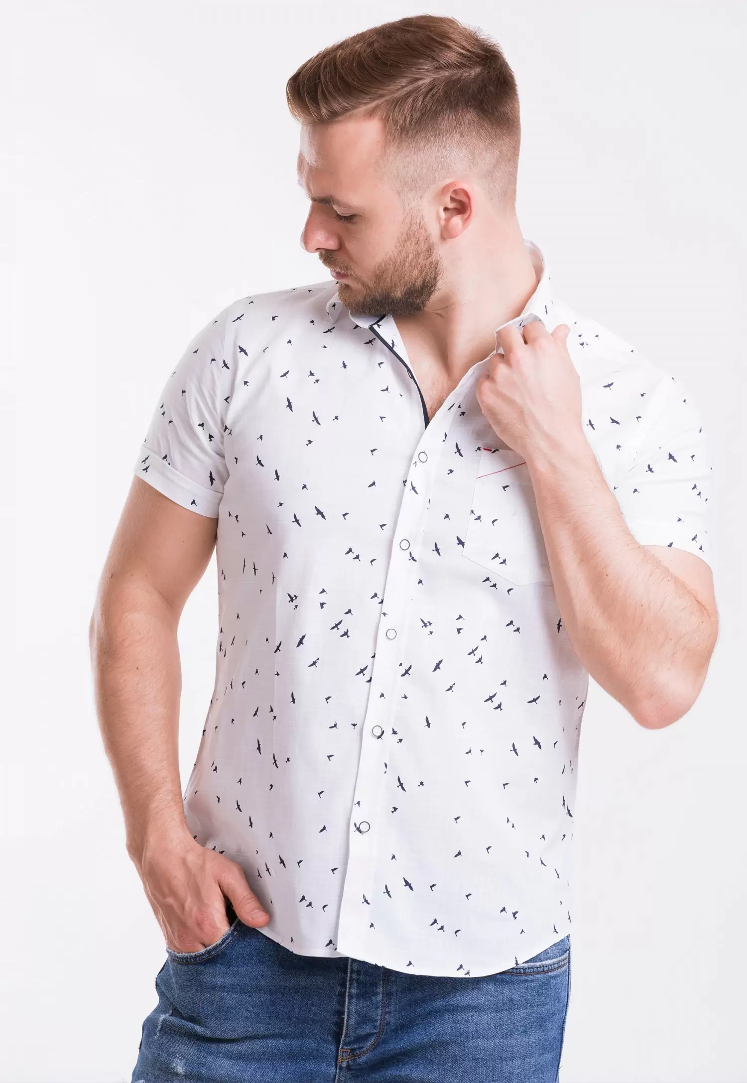 Рубашка Trend Collection TG0006 Белый + птицы