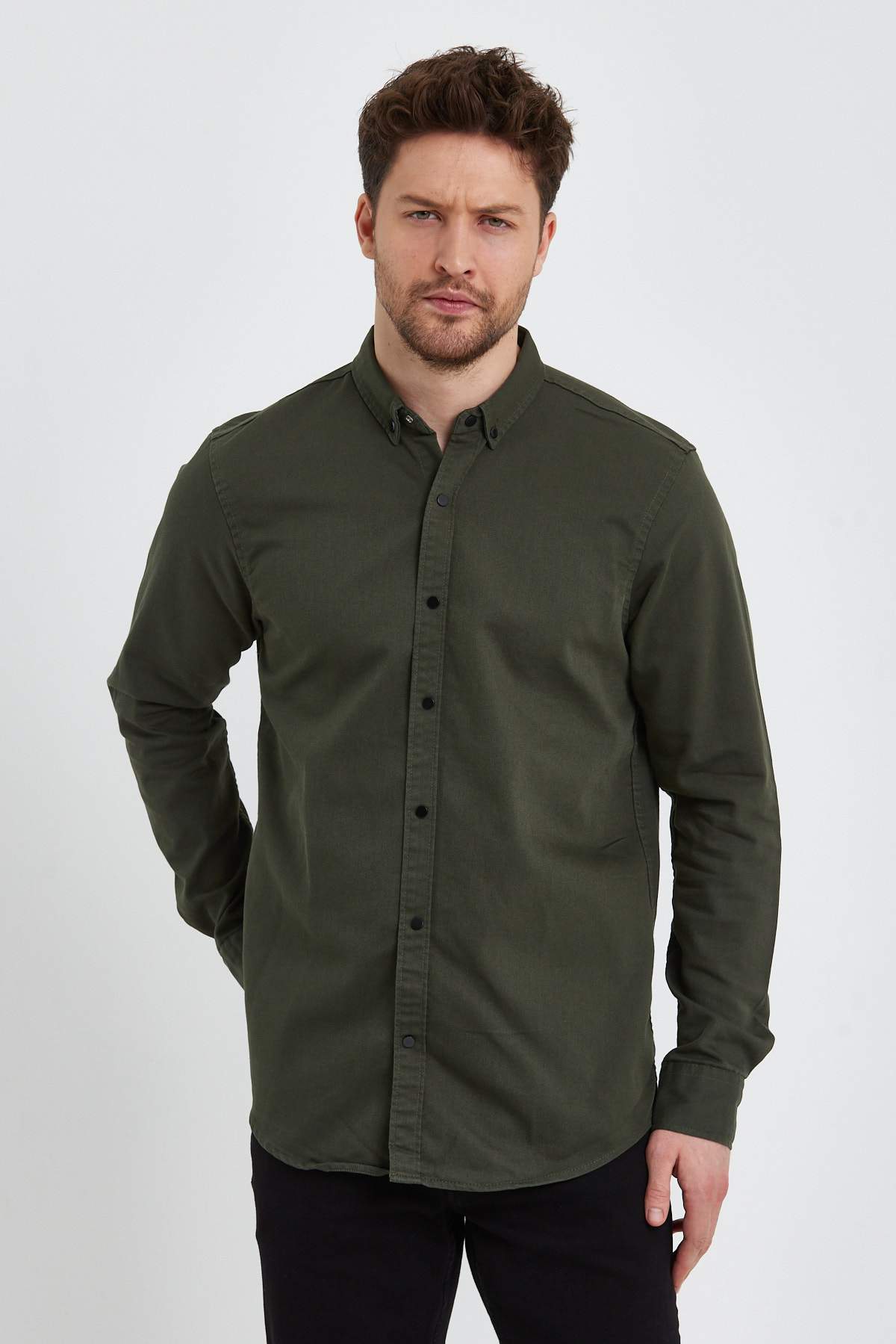 Рубашка джинсовая однотонная Trend Collection 18306-4 хаки (HAKI)