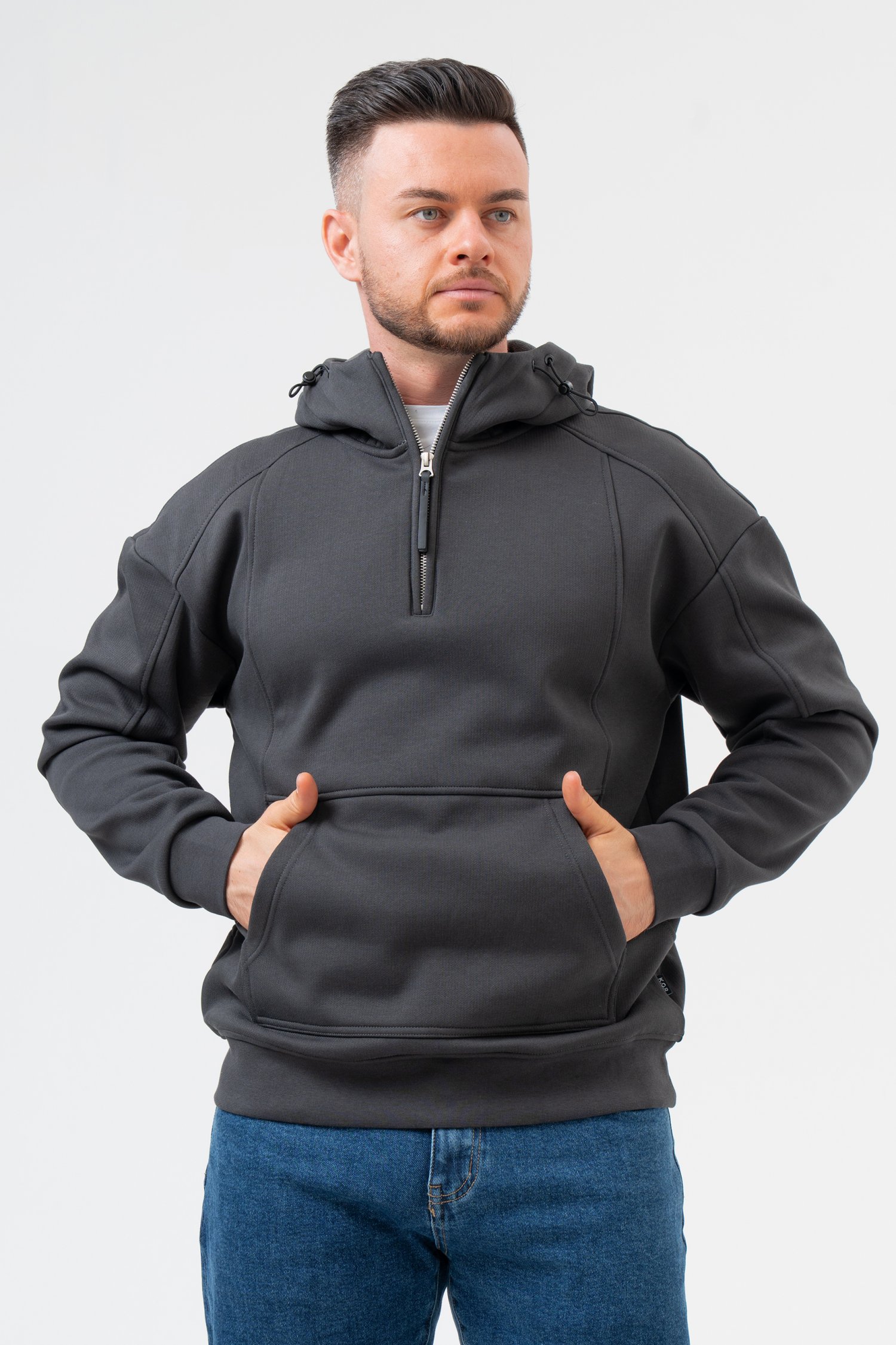 Флисовое худи K.O.R 23026 Серый (GREY)
