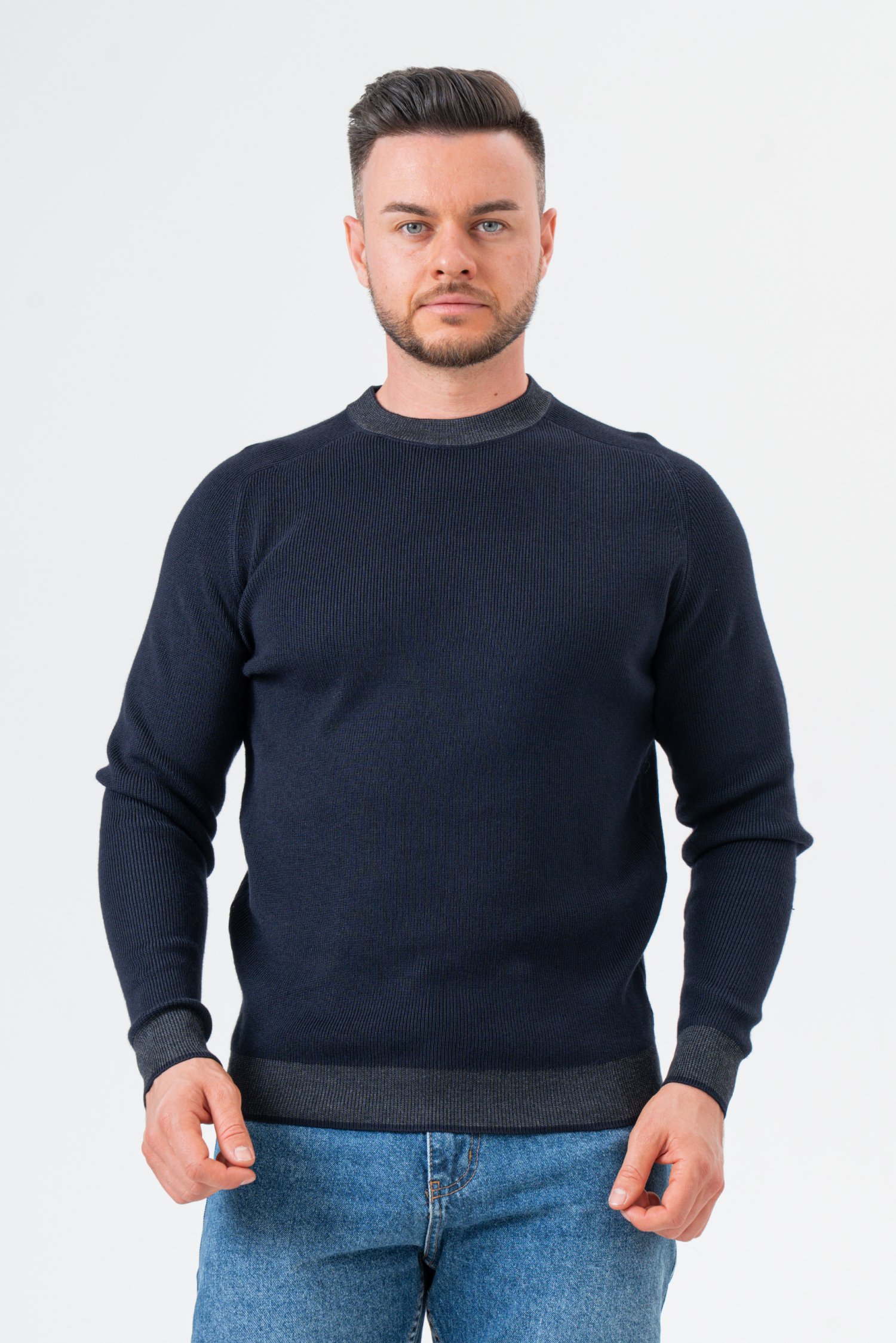 Однотонный свитер K.O.R 6091 темно-синий/blue