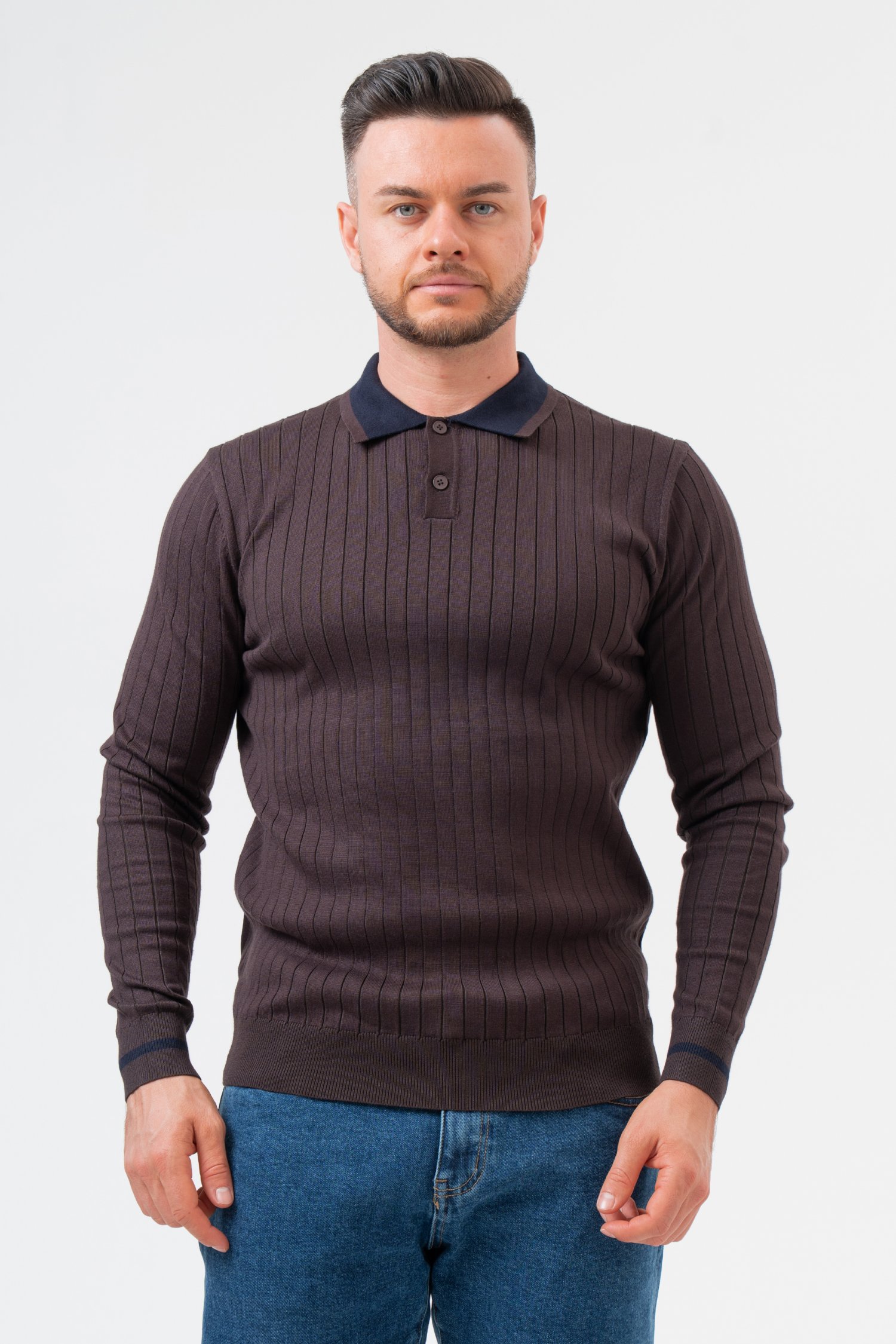 Джемпер-поло из трикотажа K.O.R 26549 коричневый/brown