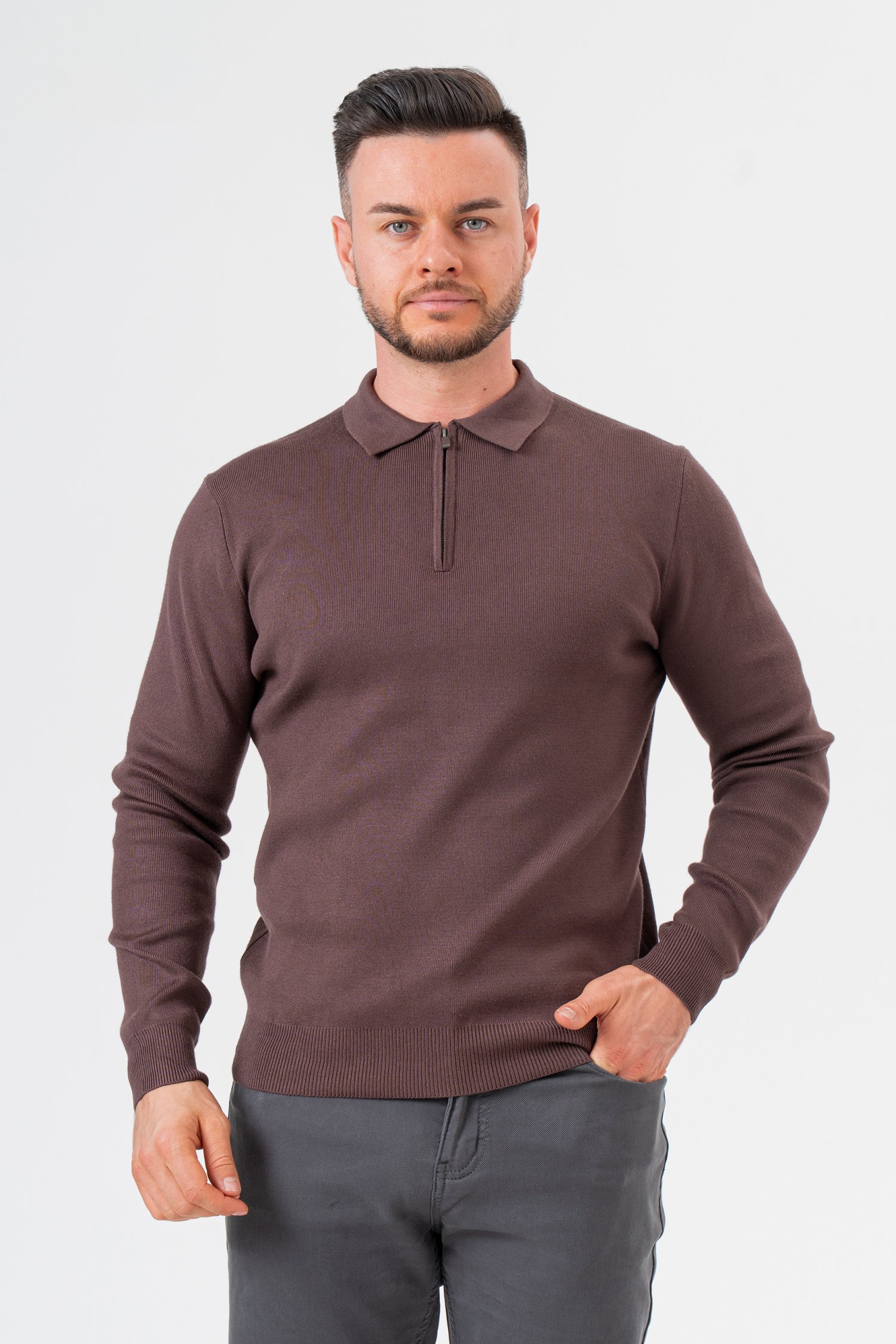 Джемпер-поло из трикотажа K.O.R 0251-1 Кофейный (979/brown)