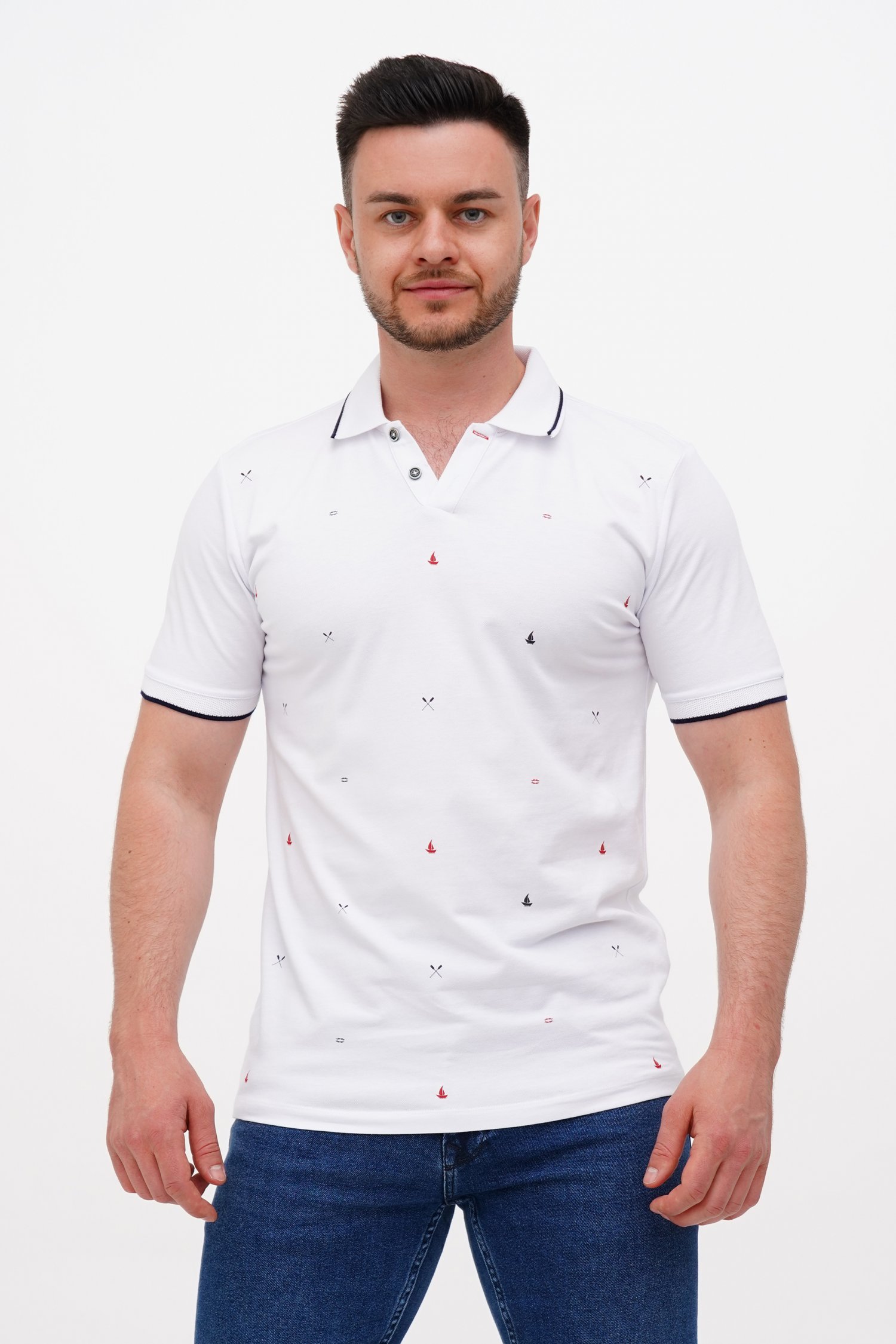 Футболка поло с принтом Trend Collection 39527 Белый (BEYAZ)