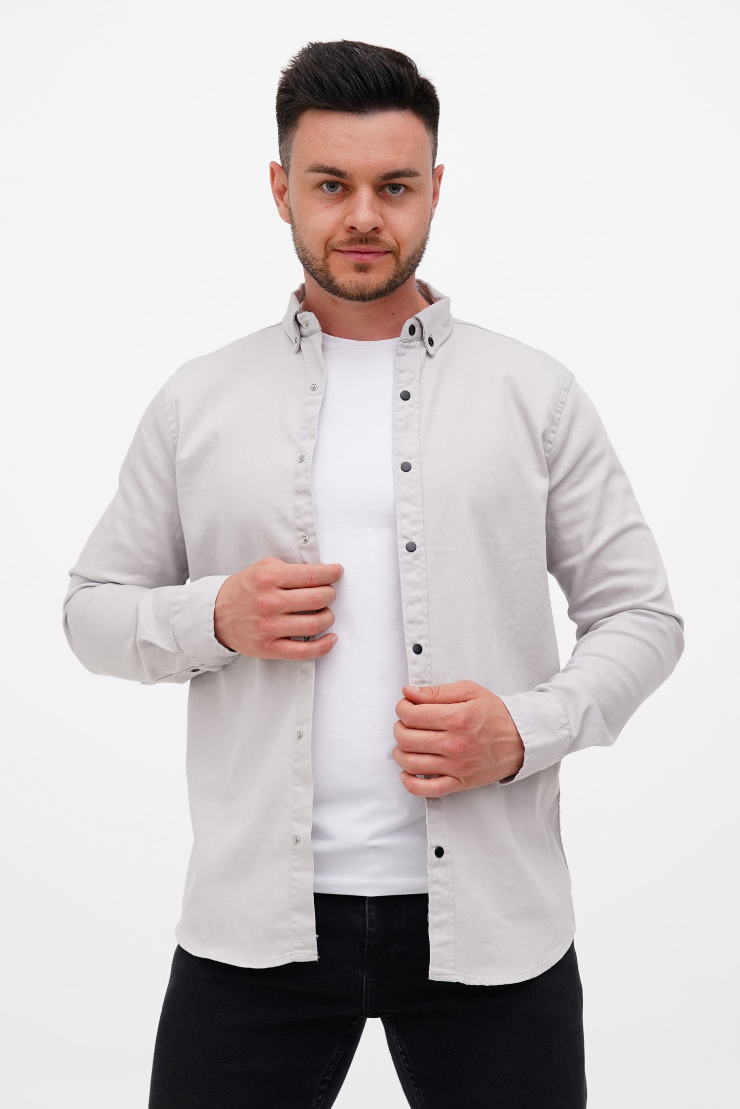 Рубашка джинсовая однотонная Trend Collection 18306-4 светло-серый (GRI)
