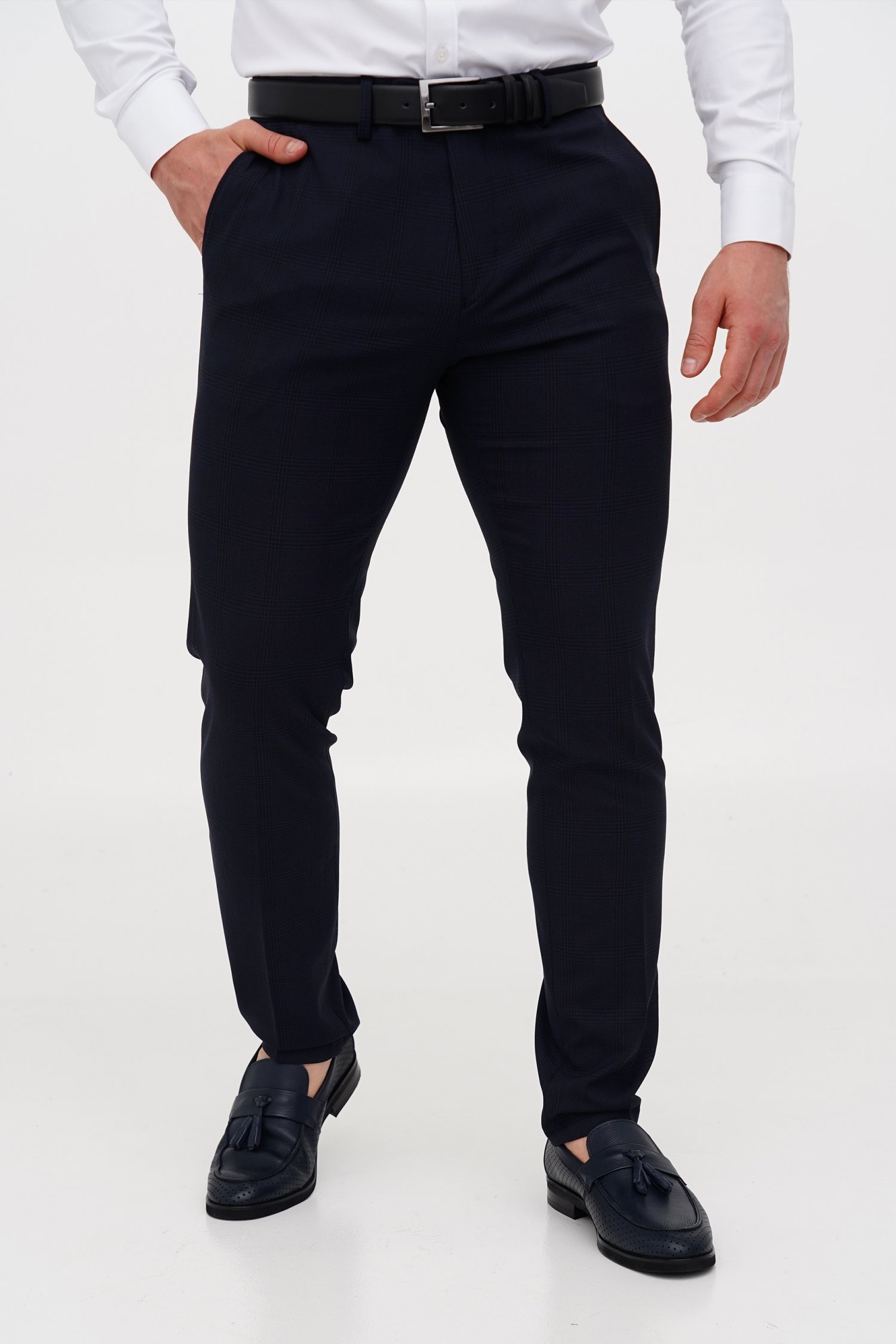 Штани slim fit Trend Collection 1249 Темно-синій+клітинка (colour 3)