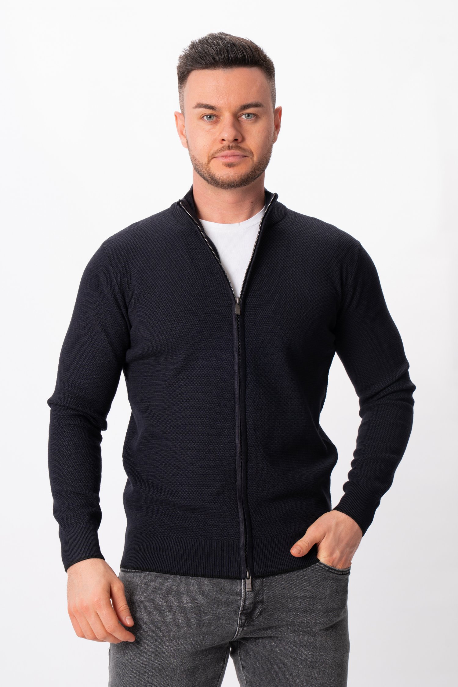 Кофта на замке кэжуал K.O.R 6527 Темно-синий (№952 green)