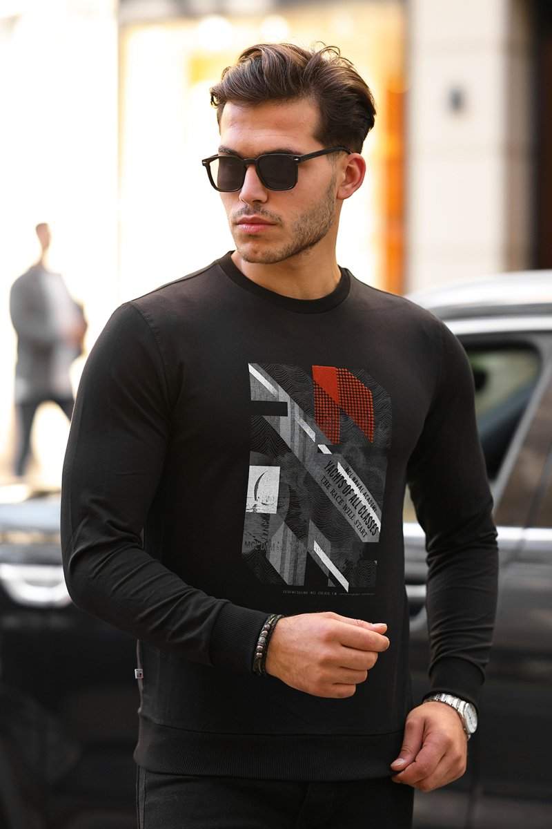 Світшот з принтом Trend Collection 36072 Чорний (SIYAH)