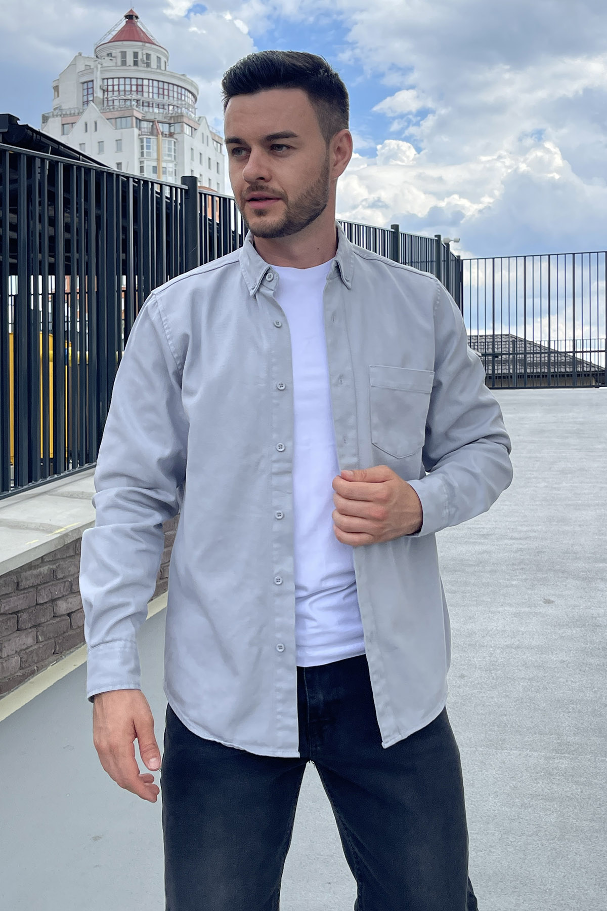 Рубашка джинсовая однотонная Trend Collection 18419 светло-серый (KOYU GRI)