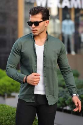 Рубашка джинсовая однотонная Trend Collection 18306-3 зеленый (ZUMRUT)