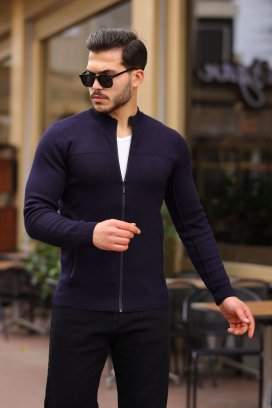 Кофта на замку кежуал Trend Collection 6690 Темно-синій