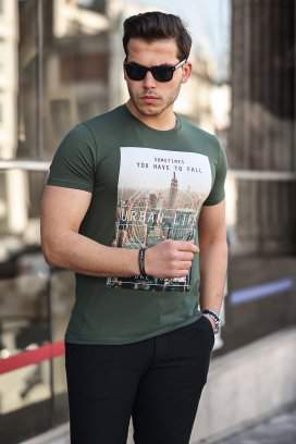 Футболка с принтом Trend Collection 4033 хаки+принт (HAKI)