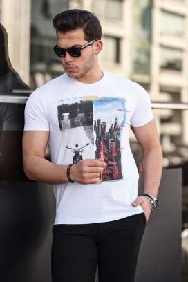 Футболка с принтом Trend Collection 4038 белый + принт (BEYAZ)