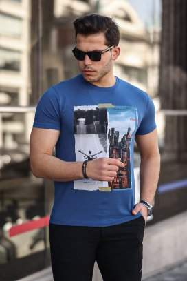 Футболка с принтом Trend Collection 4038 синий + принт (LACI)