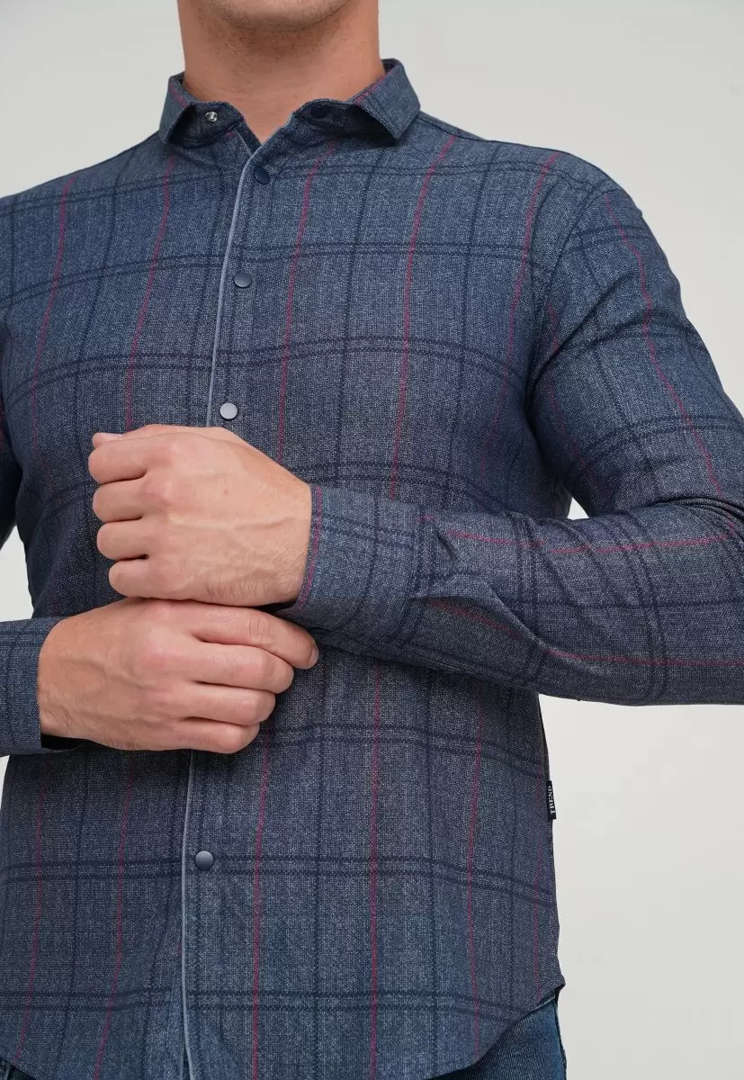 Сорочка Trend Collection 10780 Джинсовий+червона клітинка (V01) - Фото 