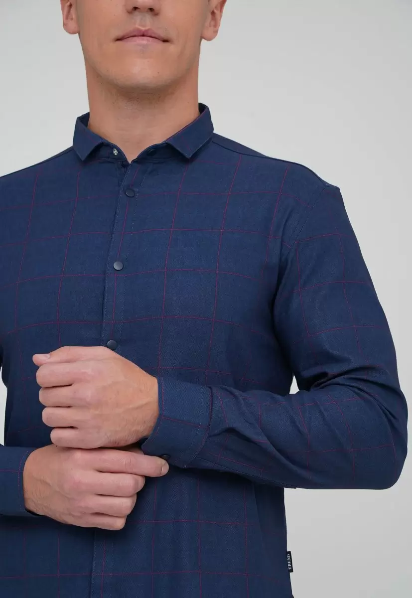 Рубашка Trend Collection 10757 Синий+красная клетка (V01) - Фото 