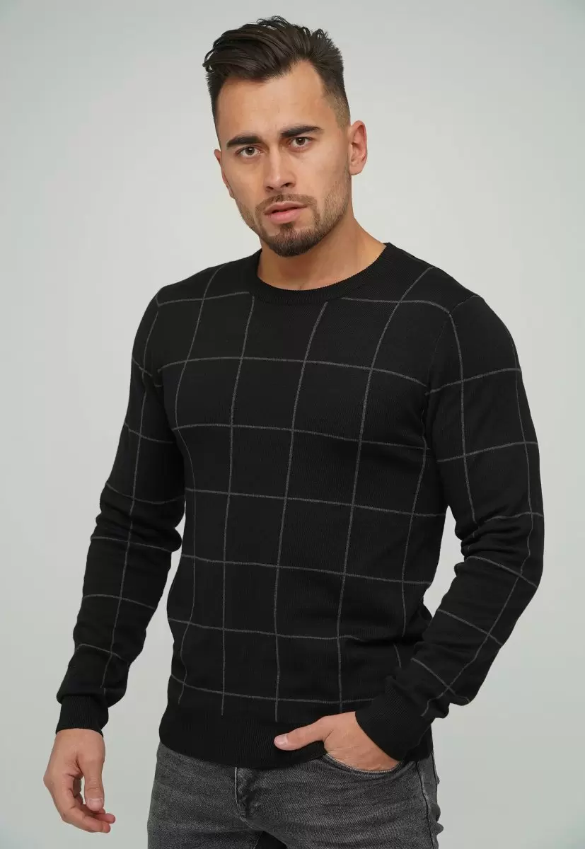 Свитер Trend Collection 8010 черный + серая клетка - Фото 1