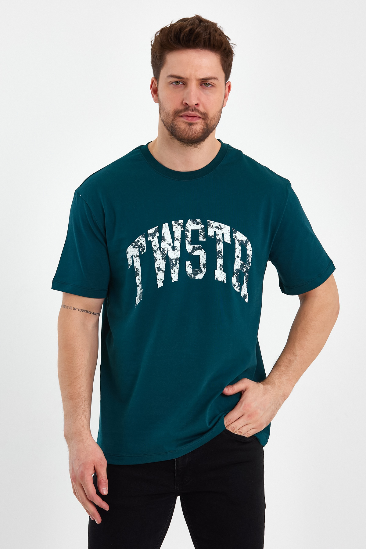 Футболка з принтом Trend Collection 2184 Темно-зелений (OIL) - Фото 4