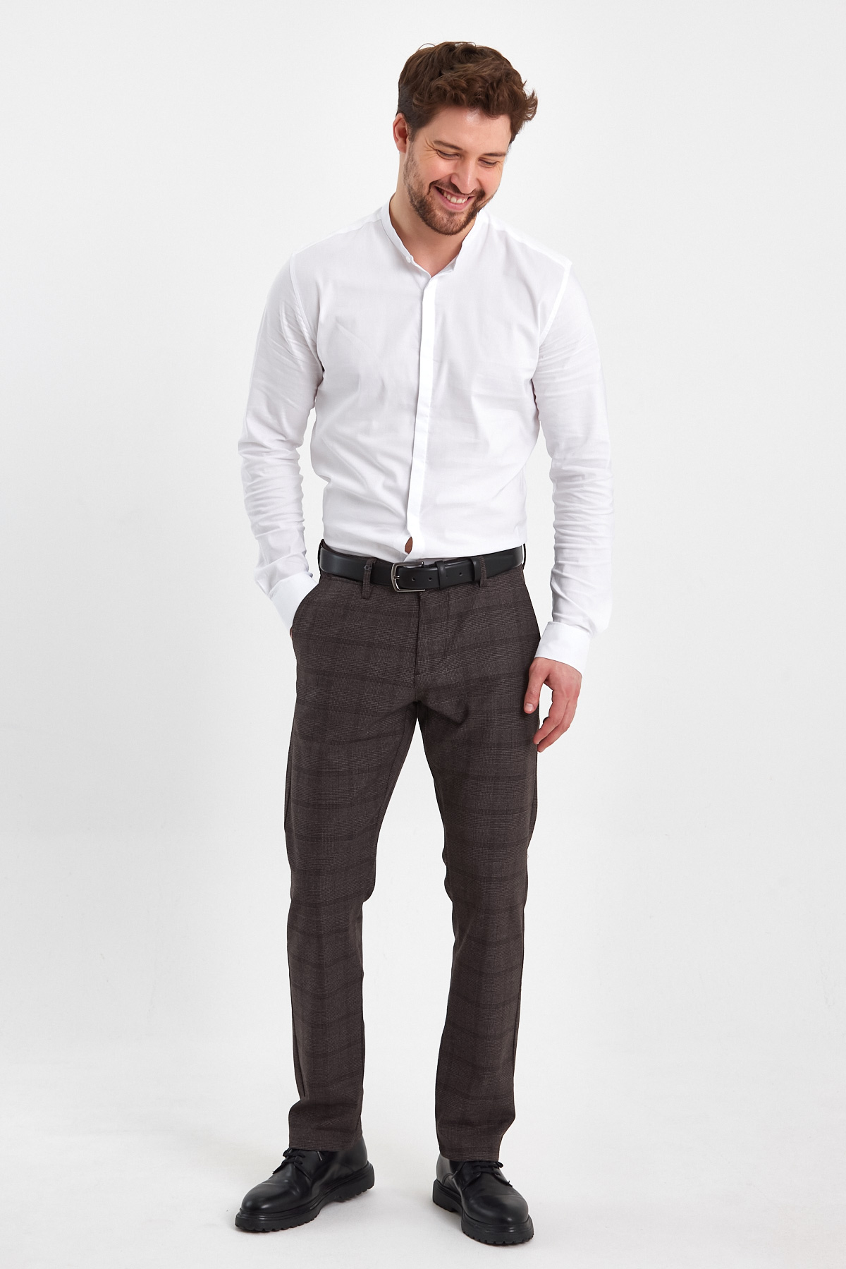 Брюки comfort fit Trend Collection 2333 Коричневий+клітинка - Фото 1