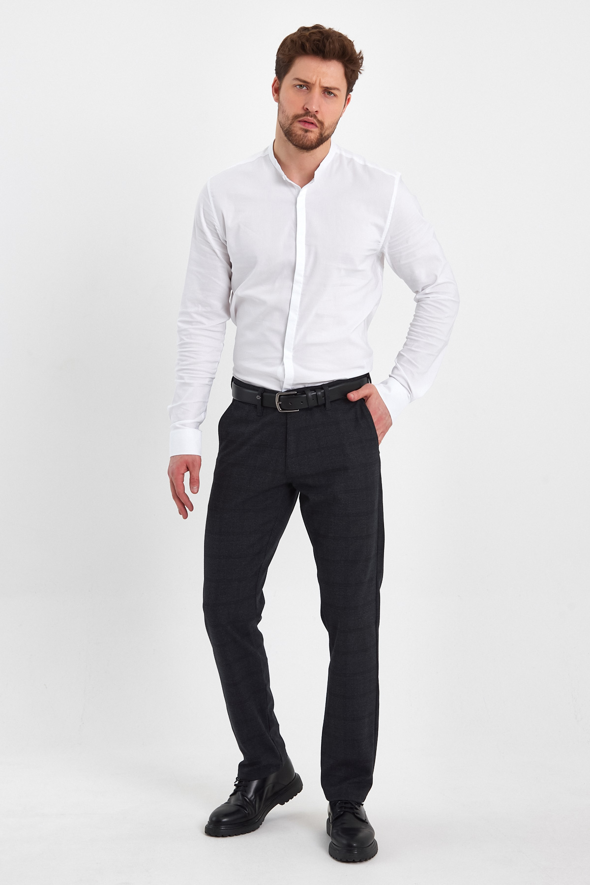 Брюки comfort fit Trend Collection 2333 Темно-сірий+клітинка - Фото 