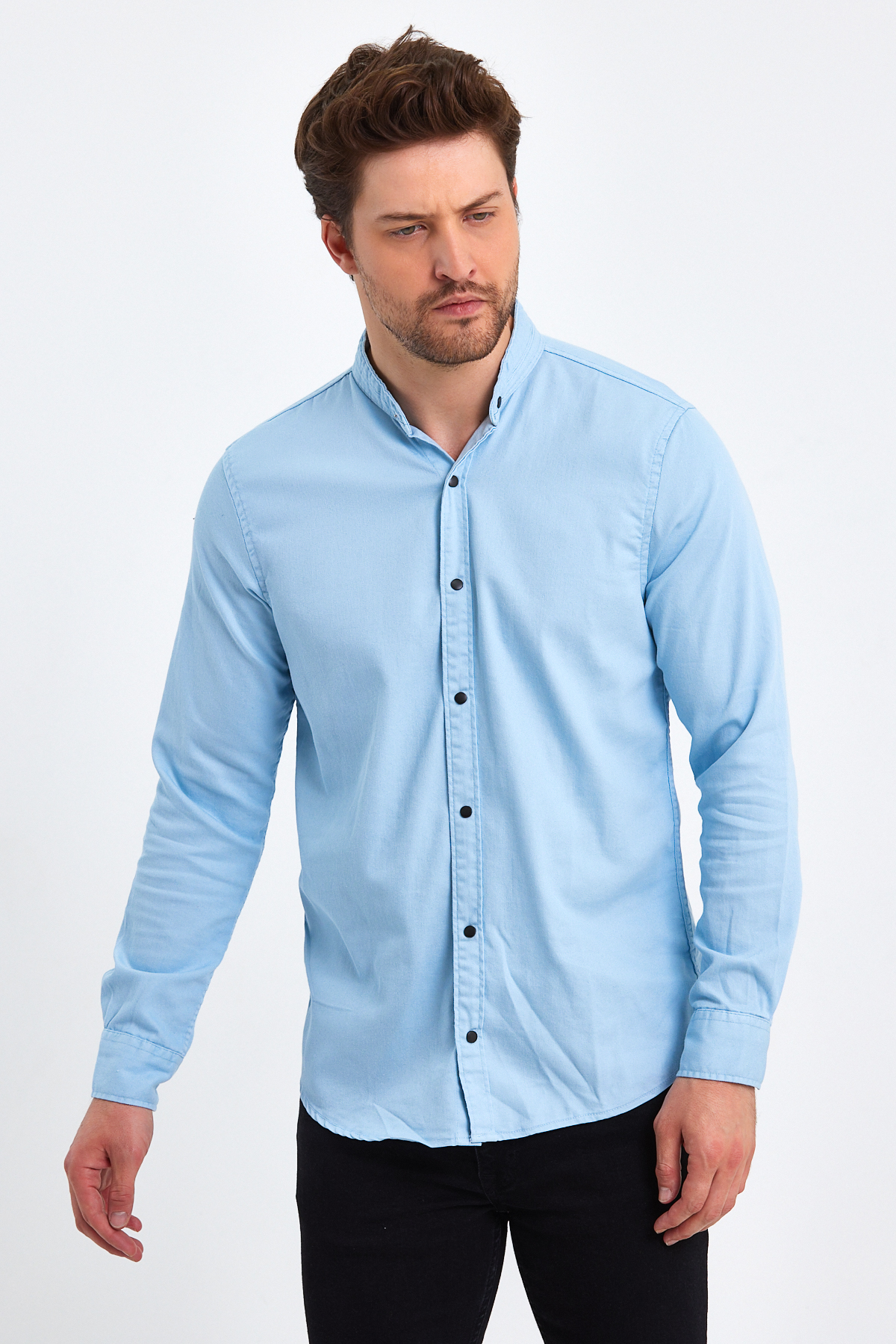 Сорочка джинсова стійка Trend Collection 18307-2 Небесний (K.MAVI) - Фото 4